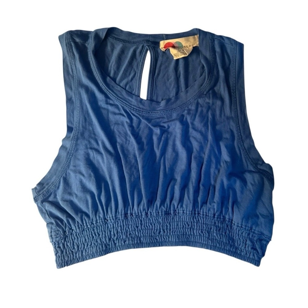 Blue Cropped Tank Top with Smocked Hem - Unbranded